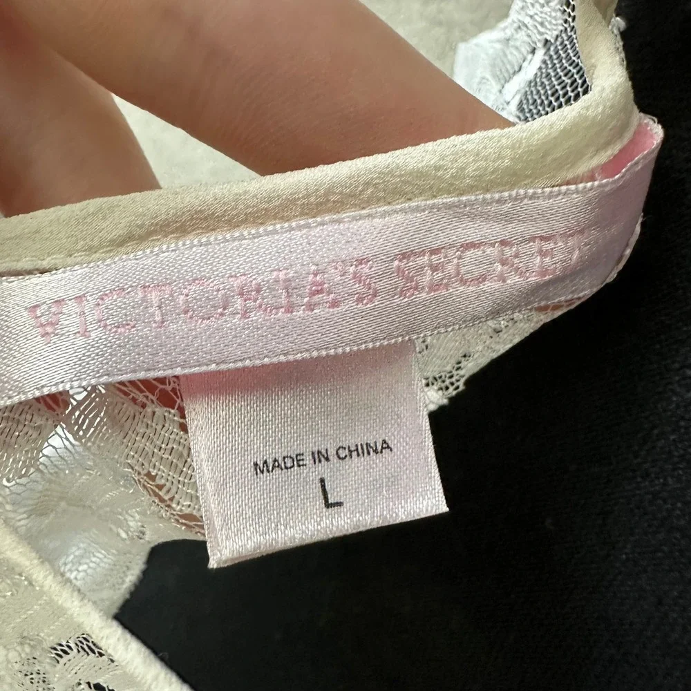Victorias Secret Ivory Lace Sheer Mesh Babydoll Chemise Lingerie White Large